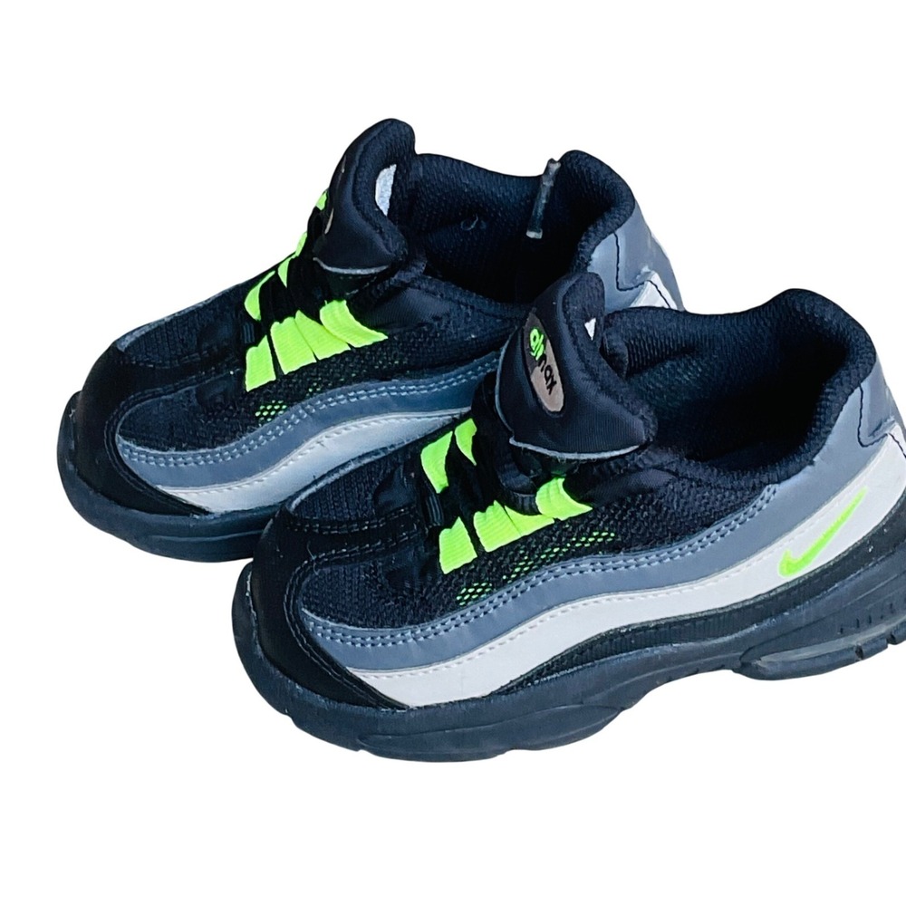 Nike Little Air Max 95 TD Black Gray Volt Green 905462-022 Youth Size 7C Shoes